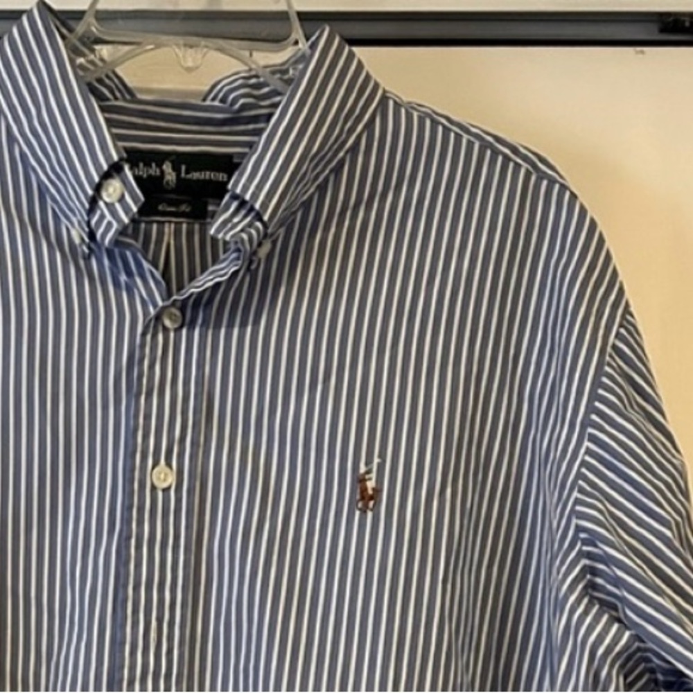 Ralph Lauren Men’s XXL Classic Fit Blue White Stripe Long Sleeve Button Down